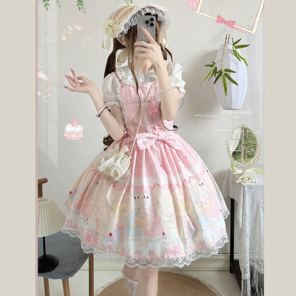 Sugar Candy Original Cat Afternoon Tea Full Style lolita Skirt jsk Strap lolita Dress lolita