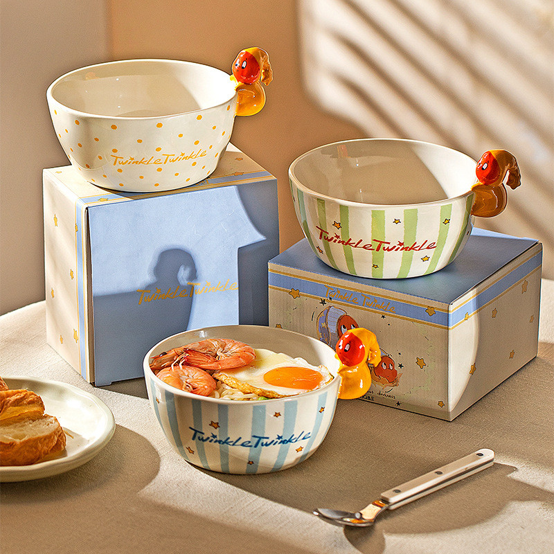 Twinkle Twinkle Noodle Bowl ชามบะหมี่กึ่งสําเร็จรูปเซรามิคสไตล์ใหม่พิเศษซุปก๋วยเตี๋ยว Ramen Bowl