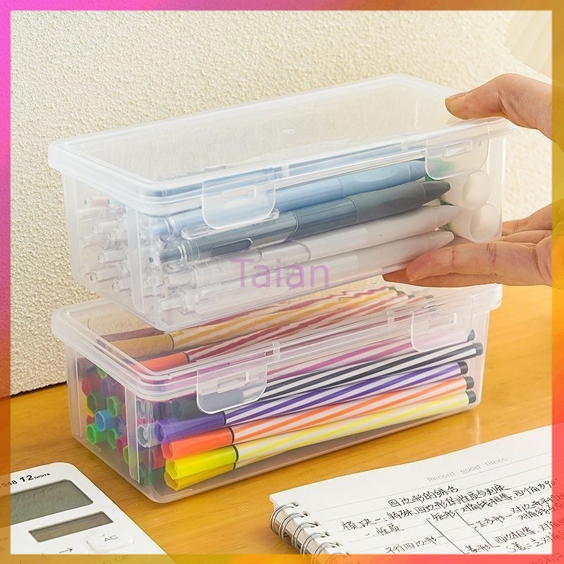 Taian กล่องดินสอพลาสติกใสอเนกประสงค์ กล่องดินสอพลาสติกใส กันน้ำ ความจุใหญ่ 19x9x6 ซม.