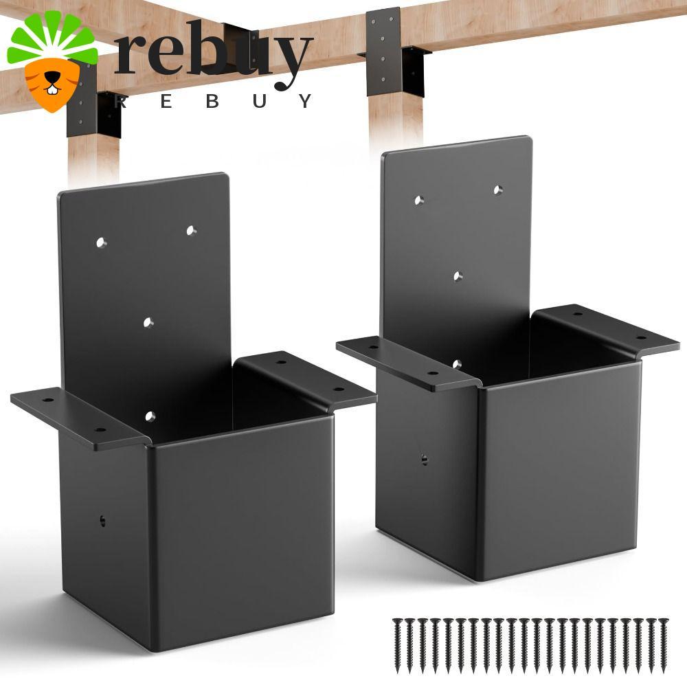 REBUY Deck Railing Connector, ติดผนังทนทาน Pergola Bracket, โลหะทนทาน Heavy Duty สีดํา Pergola อุปกร