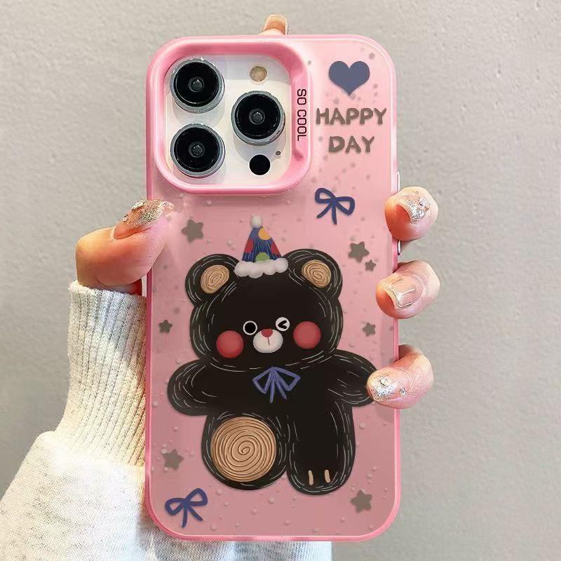 [คลังสินค้าพร้อม] เคสโทรศัพท์ Happy Bear Bow เหมาะสําหรับ iPhine17/16Pro Max สีสันเงิน Apple 14/Pro1