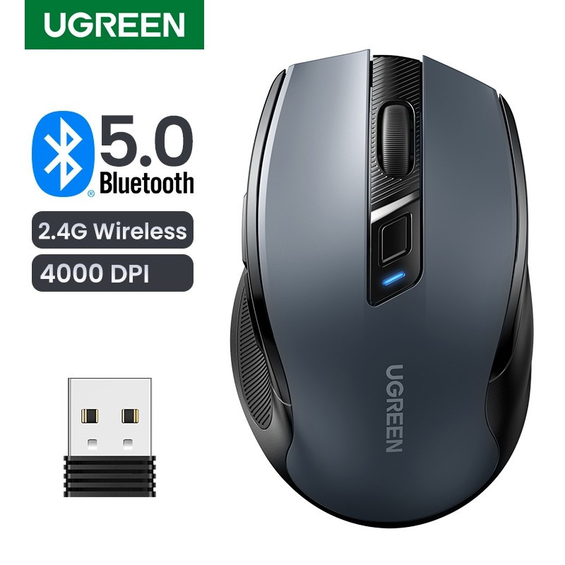 UGREEN เมาส์ไร้สาย 5.0 เมาส์บลูทูธ Ergonomic 4000DPI เงียบ เมาส์ 6 ปุ่มสําหรับแล็ปท็อป PC