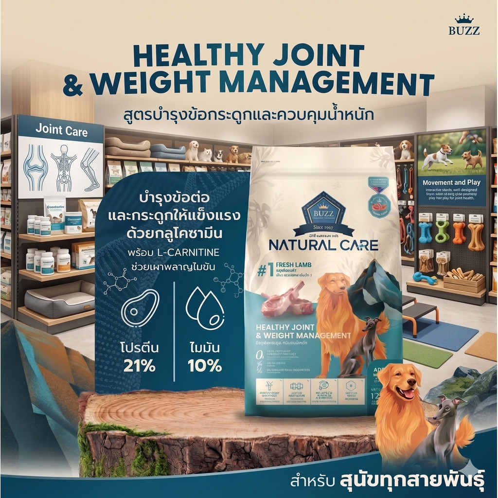 Buzz Natural Care สุนัขโตทุกสายพันธุ Healthy Joint & Weight Management ขนาด 1.2 Kg