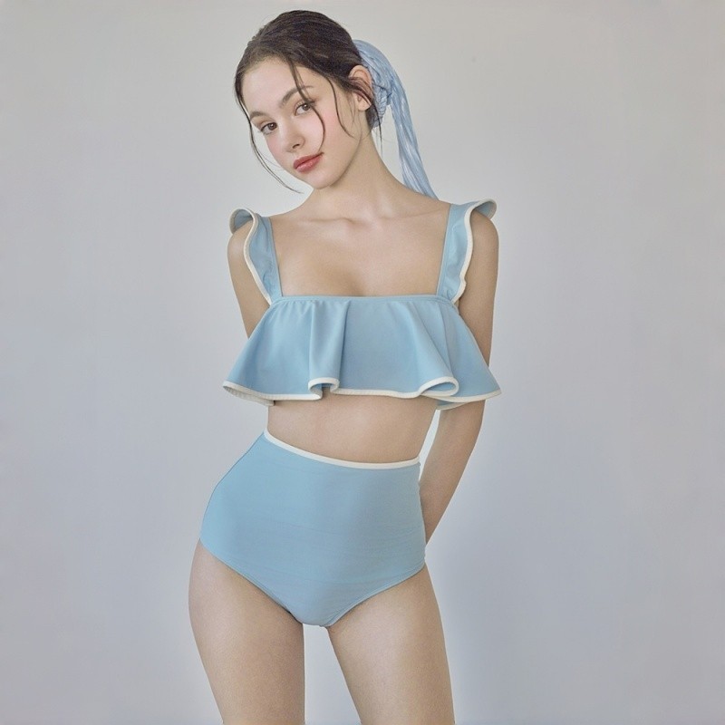 Gwenny M-XL 2026 มาใหม่ล่าสุด Ruffle ชุดว่ายน้ําเอวสูงหน้าอกเล็ก Minimalist น่ารัก Tummy Control Slimming น้ําพุร้อนวันหยุดชุดว่ายน้ําผู้หญิง