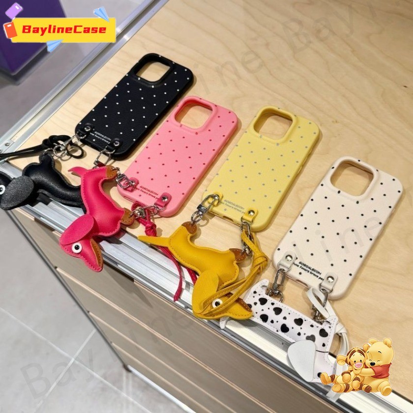 ขายร้อน Ins Creative Polka Dot + สายรัดข้อมือ + Knot จี้หนังเคสโทรศัพท์ใช้งานร่วมกับ iPhone 17 16 15 14 13 12 11 Pro Max X Xr Xs Max 8 7 Plus ฝาครอบ