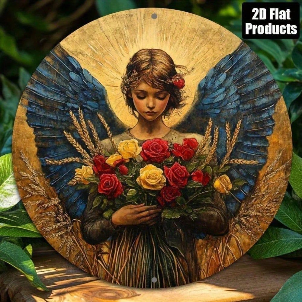 HELLOYOUNG โลหะ Wall Art รอบ Angel Wings Decor สําหรับ Home Bar Cafe สํานักงานแขวนป้ายฮาโลวีนคริสต์ม