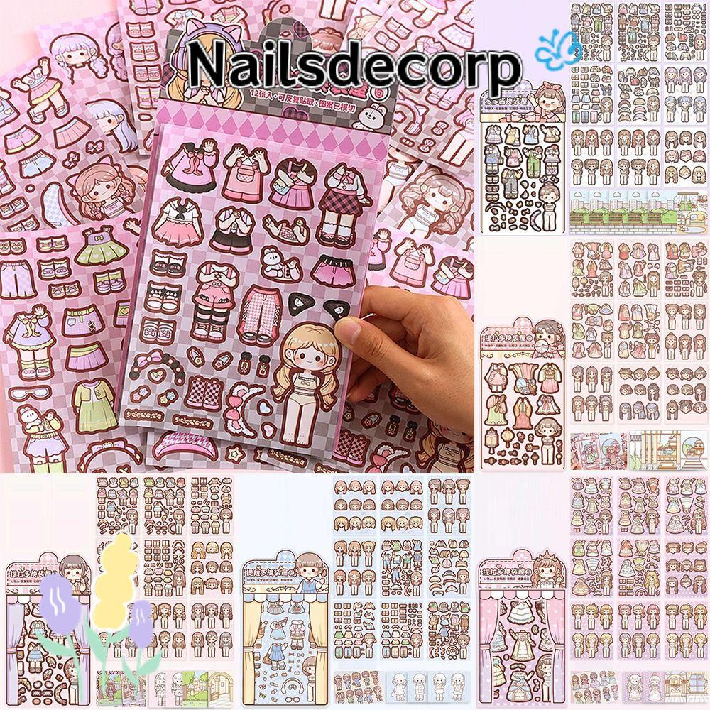 NAILS Girls Dress Up สติ๊กเกอร์ตกแต่ง, บรรเทาความเครียดทุกวันสวมใส่เปลี่ยนเสื้อผ้าสติกเกอร์เกม, Creative Multicolor Papper เกมตกแต่ง Decals ของเล่น