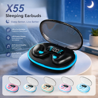 TWS X55 Bluetooth Sleeping Earbuds Mini Hidden Wireless Headphones Waterproof Stereo Earphone Mic