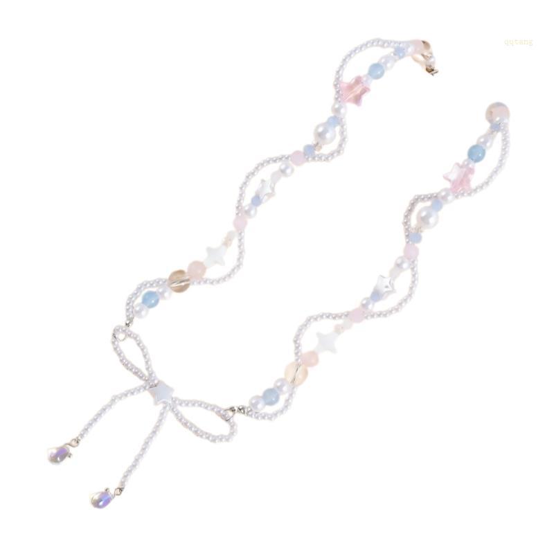 QQ* อุปกรณ์เสริมโซ่กระดูกไหปลาร้า Bowknot Stylish Fashion Beaded Collarbone Chain