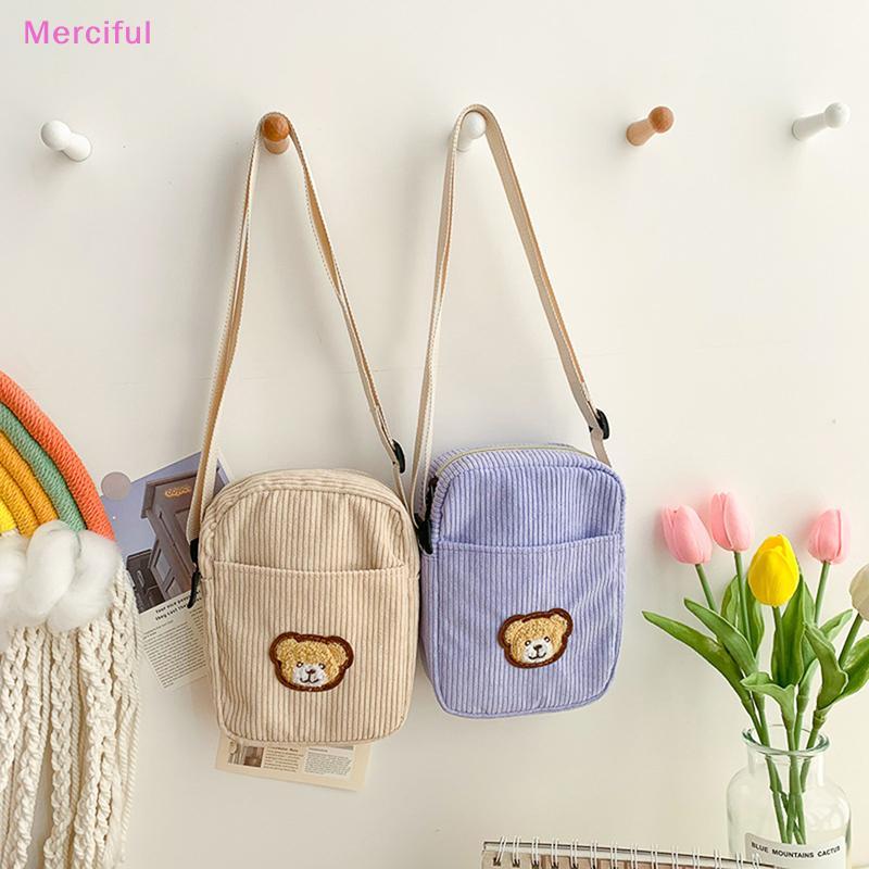 [Mer] Portable Corduroy Bear Phone Crossbody Bag Mobile Phone Coin Purse Fashion Cross Small Bag Cor
