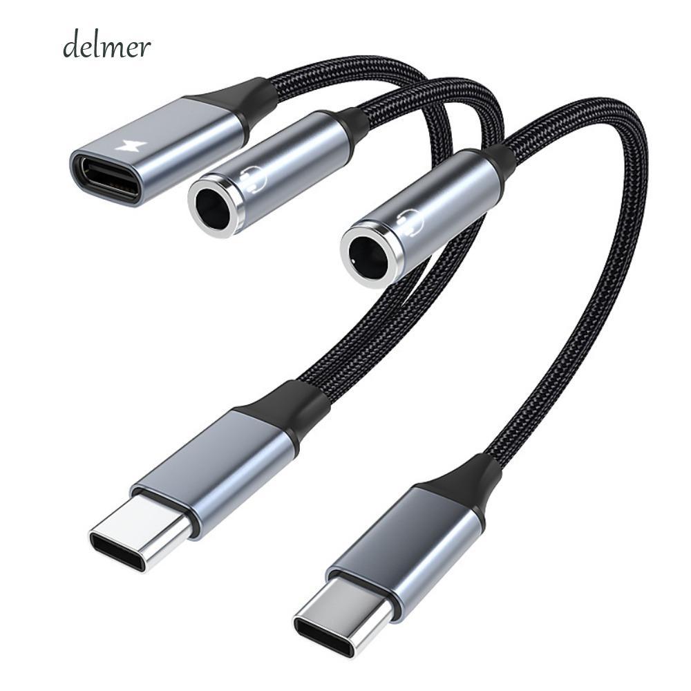 DELMER Type C To Dual Type C Cable, Dual USB C Converter 2-in-1 USB C To Aux Audio Cable, แจ็ค 3.5 M