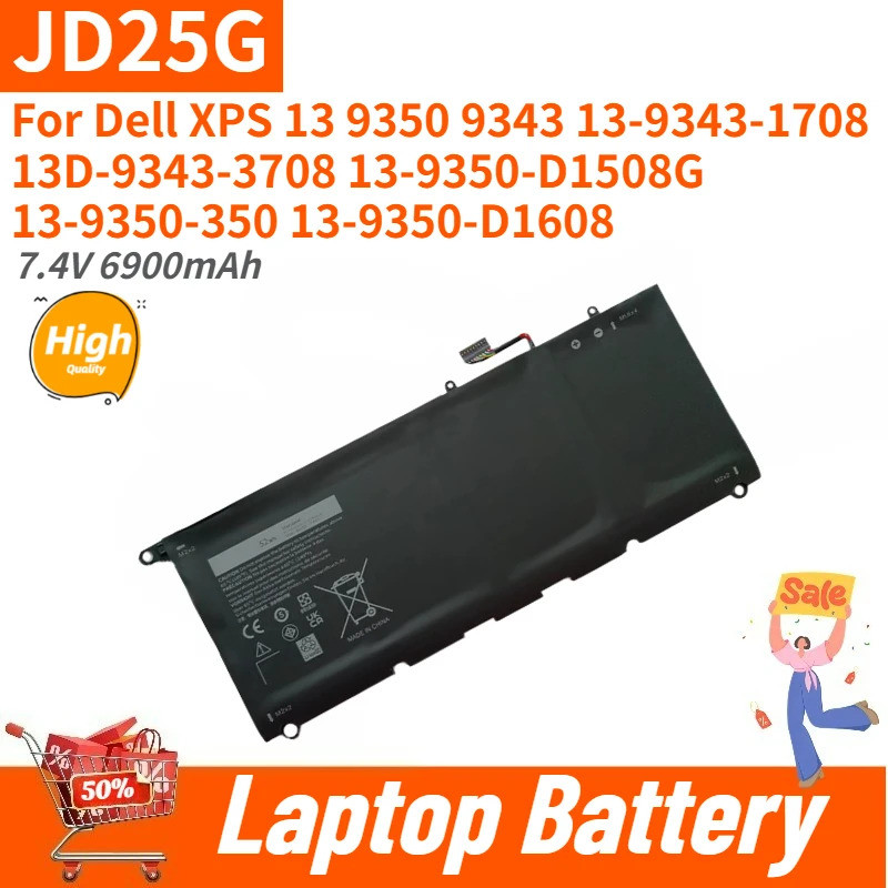คุณภาพสูง JD25G เปลี่ยนแบตเตอรี่แล็ปท็อป 7.4V 6900mAh สําหรับ Dell XPS 13 13D 9343 9350 13D-9343 Ser