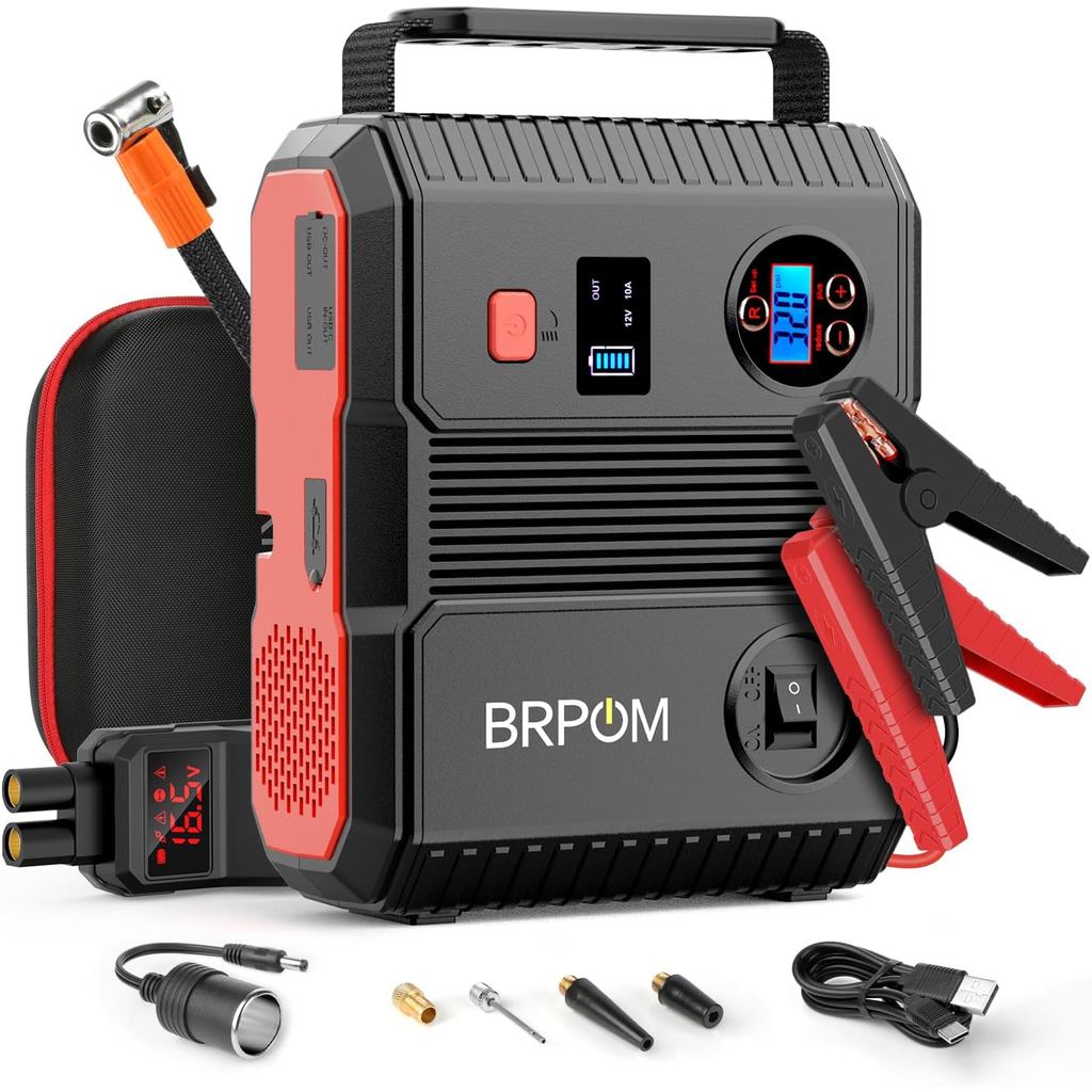 รถ Jump Starter พร้อมเครื่องอัดอากาศ, 150PSI 8000A Peak 24000mah (สูงสุดแก๊สหรือ 8.0L เครื่องยนต์ดีเ