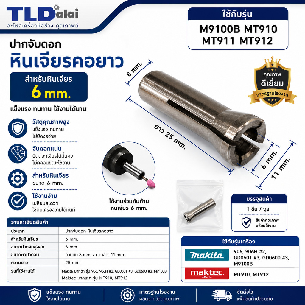 ปากจับ หินเจียรคอยาว Makita มากีต้า รุ่น 906, 906H, GD0601, GD0600, GD0603, M9100B - Maktec มาคเทค รุ่น MT910, MT912 ...
