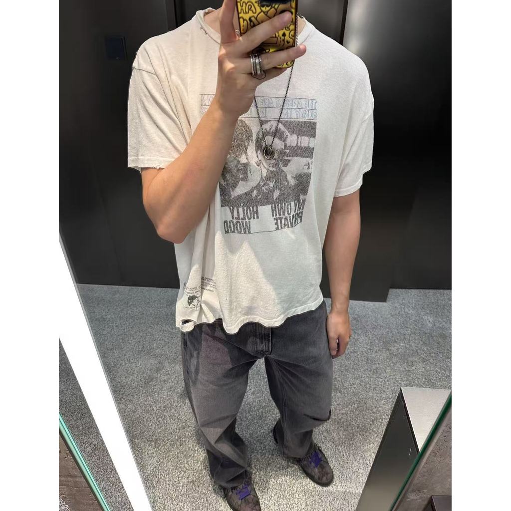 Palychollywood Lost Angel Portrait Print Washed Distressed เสื้อยืดแขนสั้น