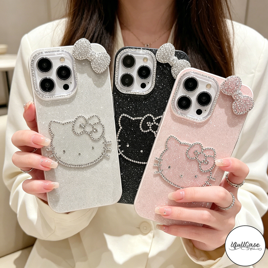 เคสผงกระพริบ ตุ๊กตาโบว์คิตตี้ น่ารัก สไตล์ฮิต ทรศัพท์IPhone 16 11 13 17 AIR 15 12 14 Pro Max XS XR X 7 14 8 16 Plus SE