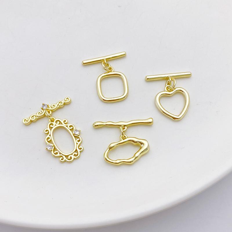 14K Gold-Covered สี Retention Glossy Heart รอบ OT หัวเข็มขัด Handmade diy สร้อยข้อมือสร้อยคอการเชื่อ