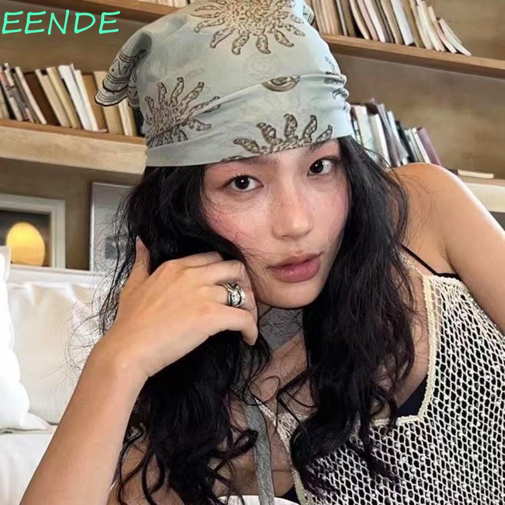 EENDE Square Headscarf, Soft Wrap ดอกไม้พิมพ์ผ้าพันคอผม, Retro Hair Band Y2K Hip Hop Punk Bandana สุภาพสตรี