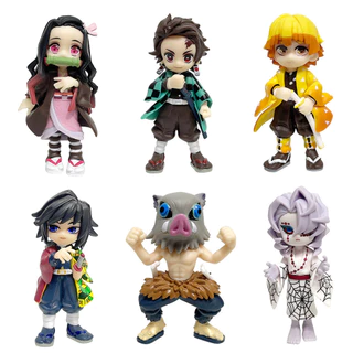 6 ชิ้น/เซ็ต 8-9 ซม.การ์ตูนอะนิเมะรูป Tanjirou Nezuko Zenitsu Inosuke Giyuu Rui รุ่น Q PVC Action Figures ตุ๊กตาของเล่น
