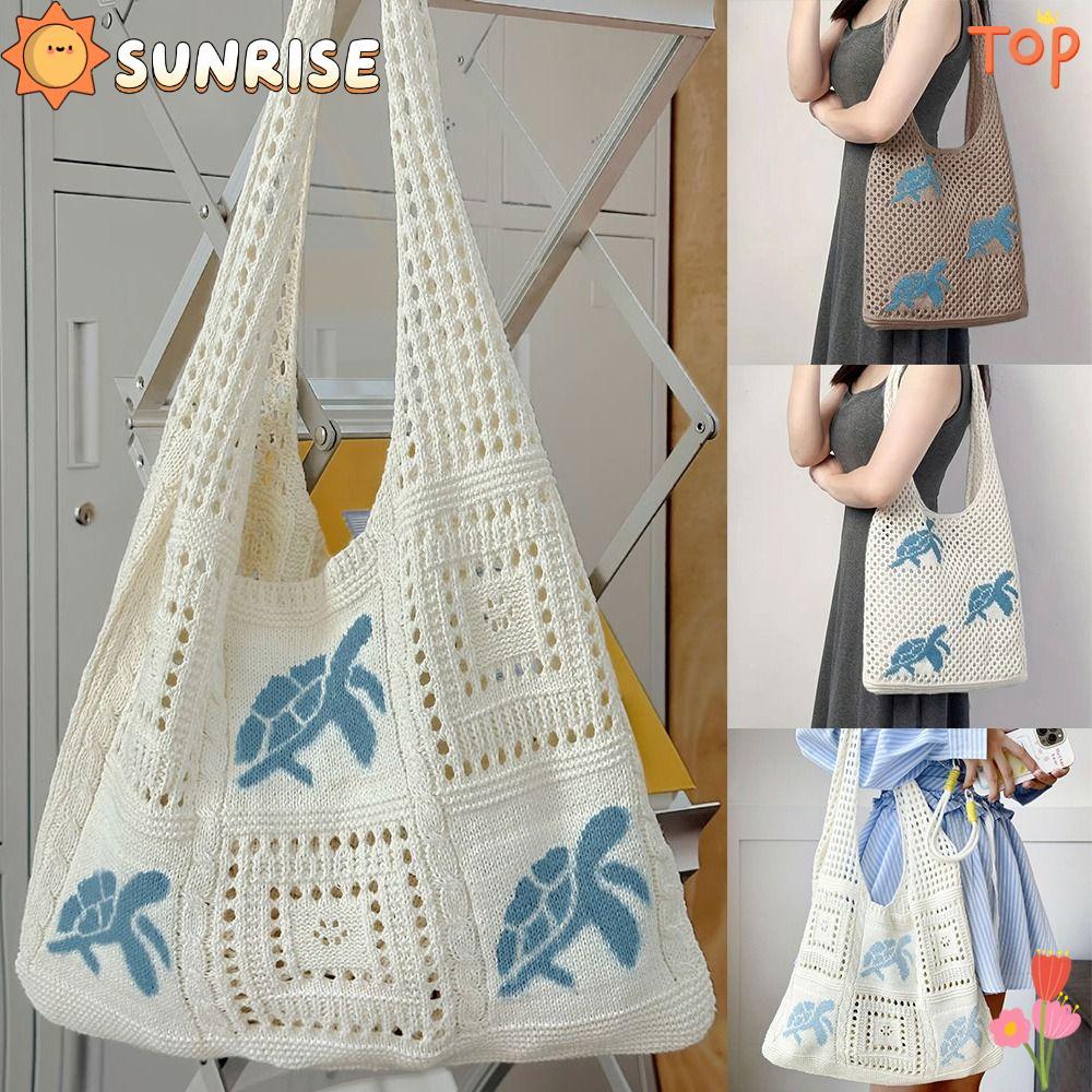 กระเป๋าสะพายถักแบบโท้ตเต่าการ์ตูน ขนาดใหญ่ สีน้ำตาลเบจ เหมาะสำหรับชายหาดและใช้ทั่วไป