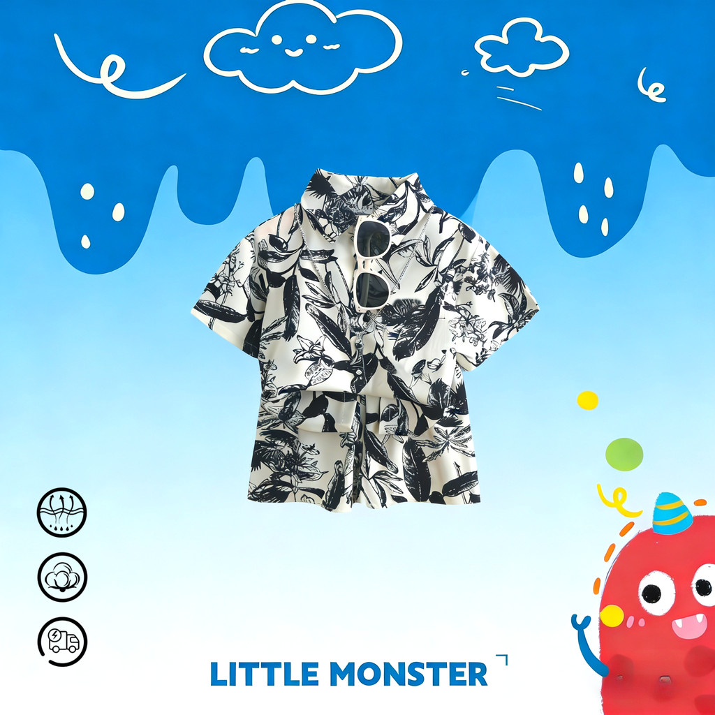 ชุดเด็กฮาวายแฟชั่น ชุดเซ็ท2ชิน ลายดอก ลายมัดย้อม ทรงหลวม ผ้าใส่สบาย ไซ่ส์80-150 D-G