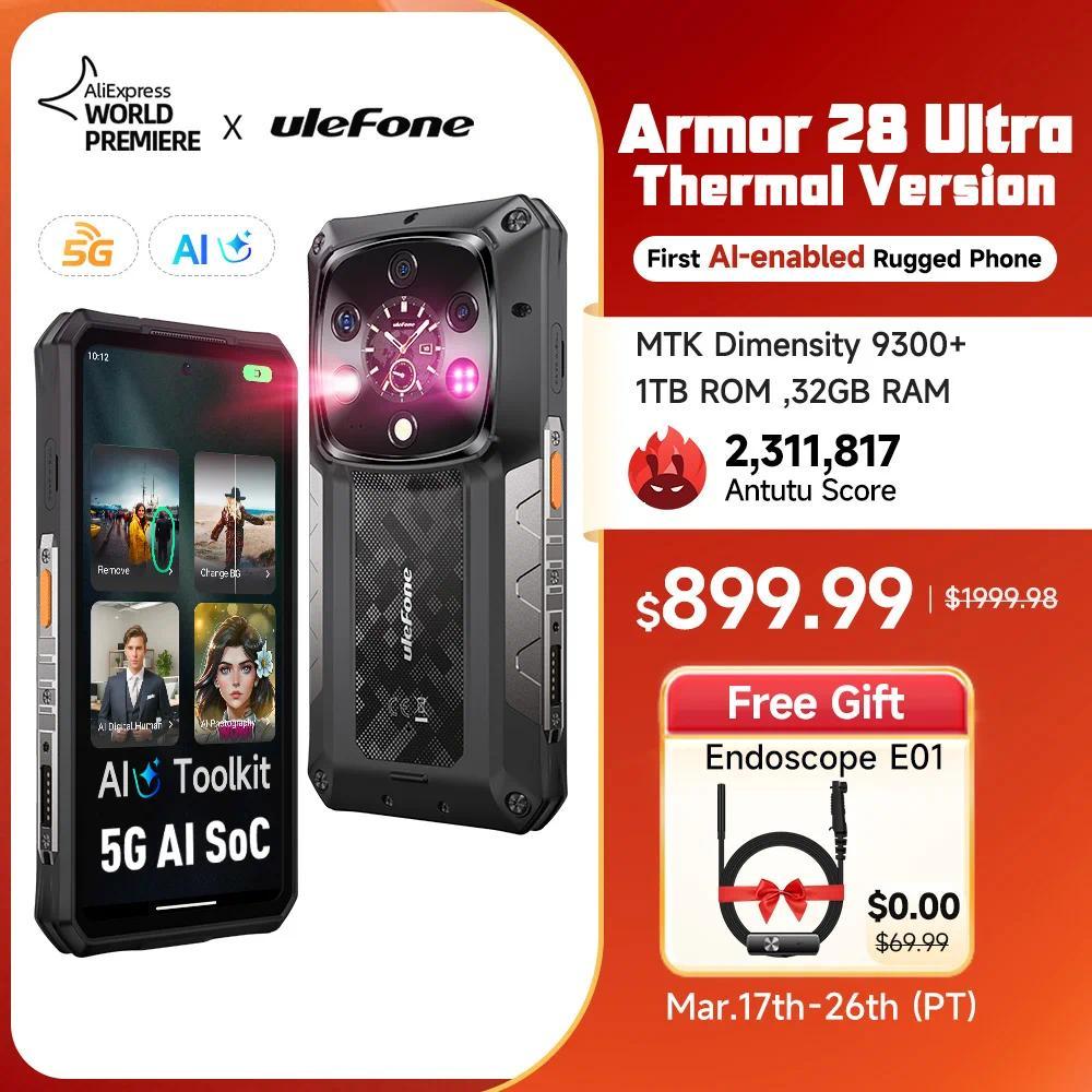 Ulefone AI Armor 28 Ultra 5G Thermal Imaging Rugged Phone MTK Dimensity 9300+Android Smartphone 1TB 