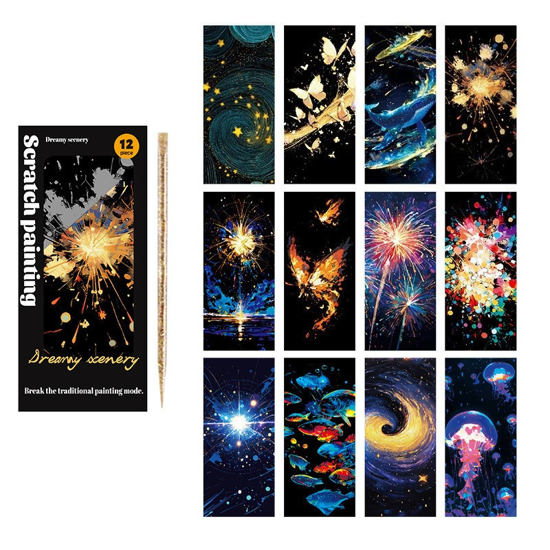 ภาพวาดรอยขีดข่วน夜景 กระดาษศิลปะเมือง ทิวทัศน์เมือง กระดาษภาพวาดรอยขีดข่วนสถาปัตยกรรม การ์ตูนแฮนด์เมด ทําเอง