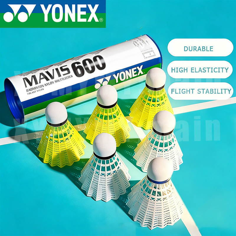 ชุดฝึกแข่งขันแบดมินตัน YONEX ทนทาน ยืดหยุ่น และเล่นยาก ลูกบอลไนลอนพลาสติก 6 แพ็ค Mavis 600