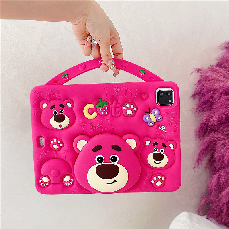 case ipad air4 เคส ipad gen10 หมีสตรอเบอร์รี่น่ารัก ไอแพด10 เคสป้องกันแท็บเล็ตสําหรับเด็กขายึดแบบยืด