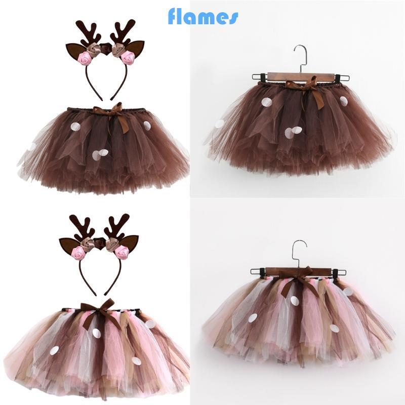 FL ฮาโลวีน Elk คอสเพลย์เครื่องแต่งกาย Elk หูแถบคาดศีรษะและ Tutu กระโปรงเด็ก Elk Dressing up ชุดฮาโลว