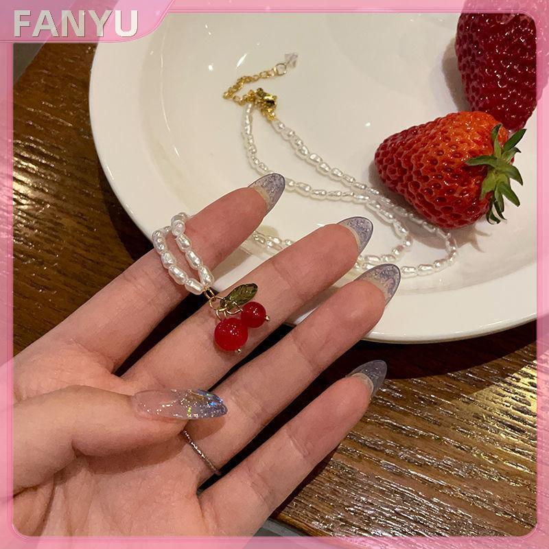 Sgl หวานน่ารัก Cherry Pearl สร้อยคอผู้หญิง Pearl Clavicle Chain Collar สร้อยคอสาวคอโซ่ประณีต Choker 