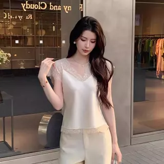 Red Berryเสื้อกล้ามลูกไม้สำหรับผู้หญิง ดีไซน์สองชิ้นปลอม เนื้อผ้าซาติน สวยงาม99296