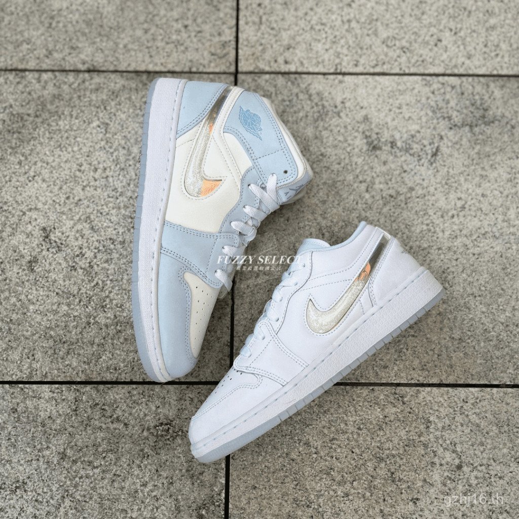 สิทธิพิเศษ Air Jordan 1 GS 冰雪奇 流沙 光蓝 FQ9117-400 FQ9112-100 UKGB