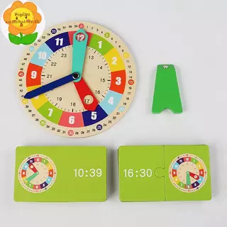 Toplan นาฬิกาไม้รุ่นการสอน Aid การเรียนรู้นาฬิกาพร้อมการ์ด Kindergartner สําหรับเกมปฏิสัมพันธ์ Time Cognitive TH
