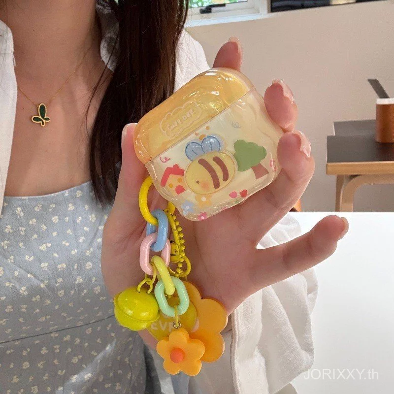 การ์ตูนสร้างสรรค์ Yellow Bee เหมาะสําหรับ AirPods1/2 ชุดหูฟังบลูทูธ pro เคสป้องกัน 3/4 จี้