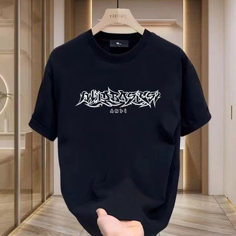 2026300Jin สามารถใส่ Fat Guy ผ้าฝ้ายหนักแขนสั้นรอบคอหลวมสบายๆขนาดใหญ่สั้นเสื้อยืด Plus Fat Plus Slim