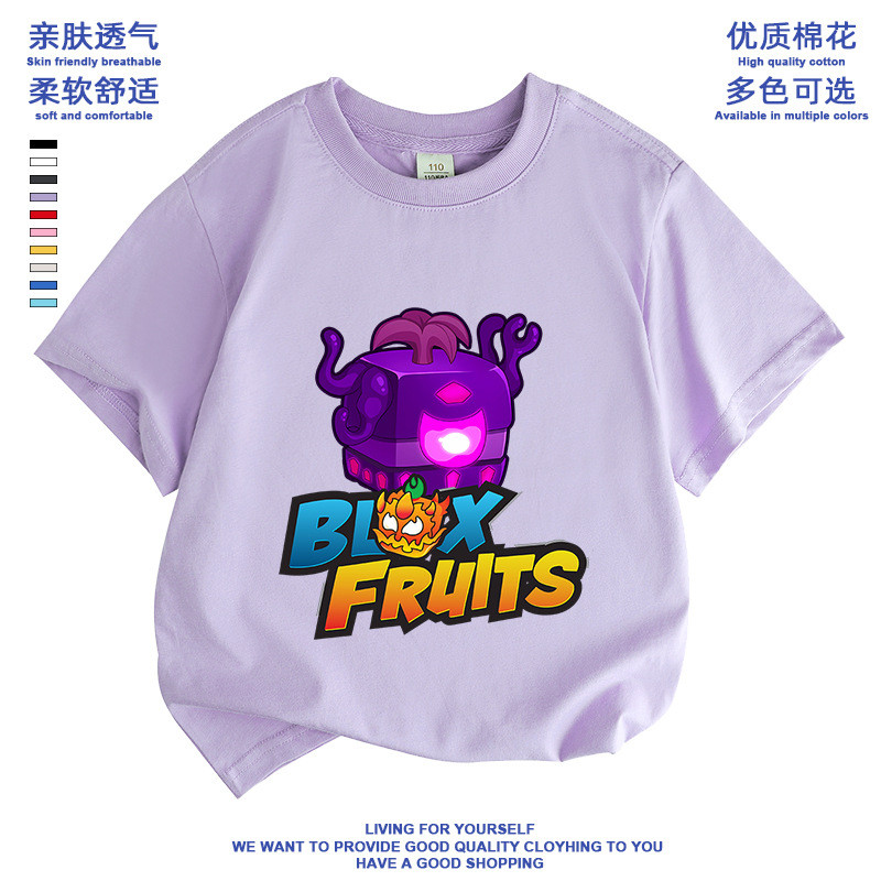 2026แฟชั่น2026bloxผลไม้เกมการ์ตูนถนนสวมใส่พิมพ์ชายหญิงเด็กเสื้อผ้าฤดูร้อนผ้าฝ้ายแท้รอบคอด้านบนสบายๆเ