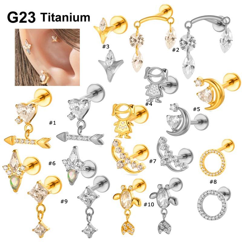 1 ชิ้น/เดี่ยว Heart Moon Fish Shape Hypoallergenic G23 Titanium Labret Lip Stud หัวแบนภายในด้ายหู Helix Pinna Lobe เจาะ 16Gauge