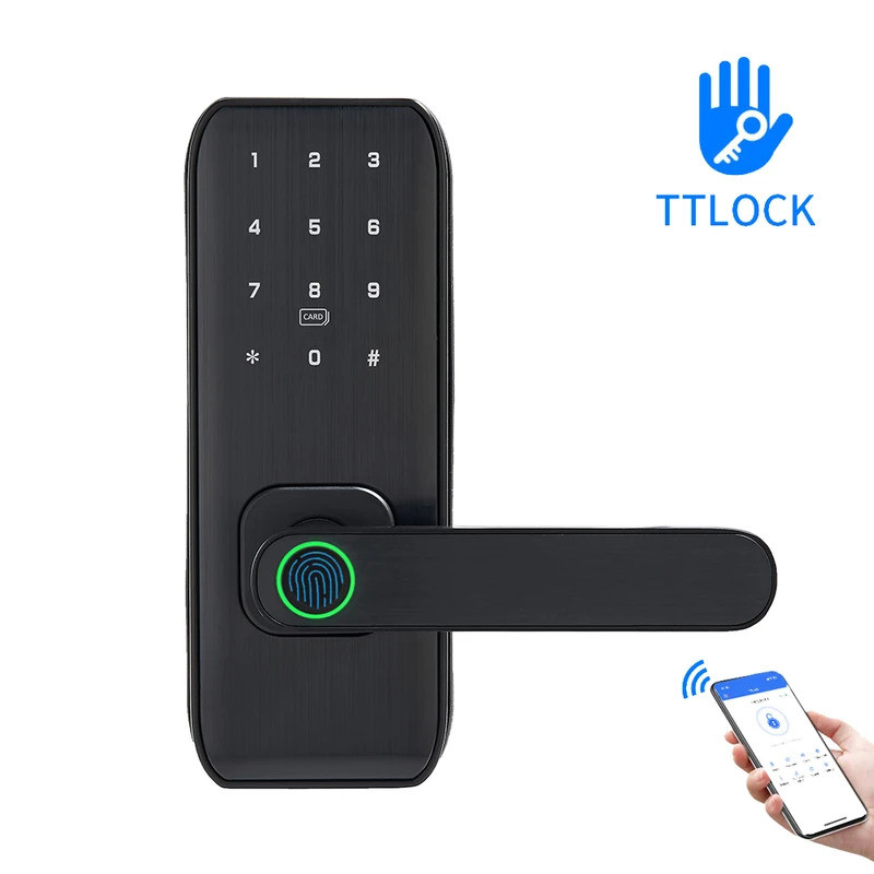 TTLock APP รหัสผ่านลายนิ้วมืออัจฉริยะ RFID Deadbolt ล็อคสําหรับประตูไม้ในร่มใช้