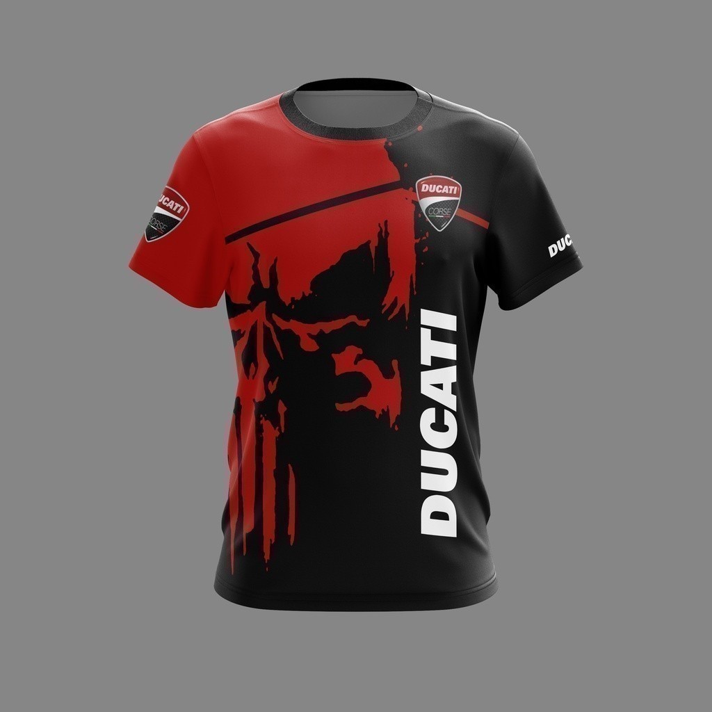 Ducati fashion 2025 Punisher เสื้อยืด Red Riding (เสื้อยืดไมโครไฟเบอร์) เสื้อยืดกลางแจ้ง Car Racing 