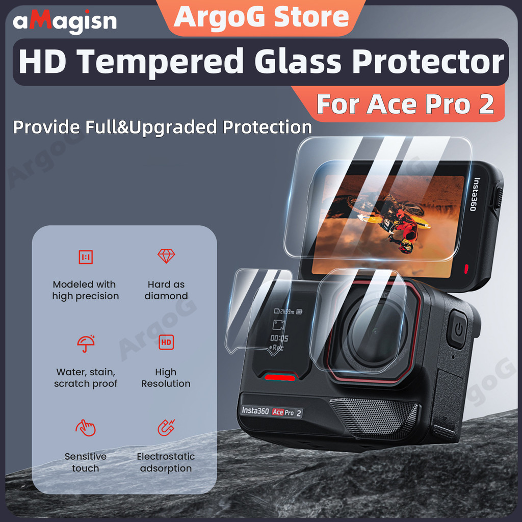aMagisn ฟิล์มกันรอยกระจกนิรภัยสำหรับ Insta360 Ace Pro 2 ความแข็ง 9H คมชัด อุปกรณ์เสริม Ace Pro 2