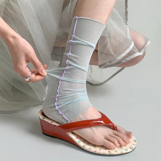 Ins สไตล์เกาหลี Minimalist แฟชั่นฤดูร้อน Ultra-Thin ตาข่าย Breathable Mint สีเขียวการจับคู่สี Toeless ถุงเท้าผู้หญิง