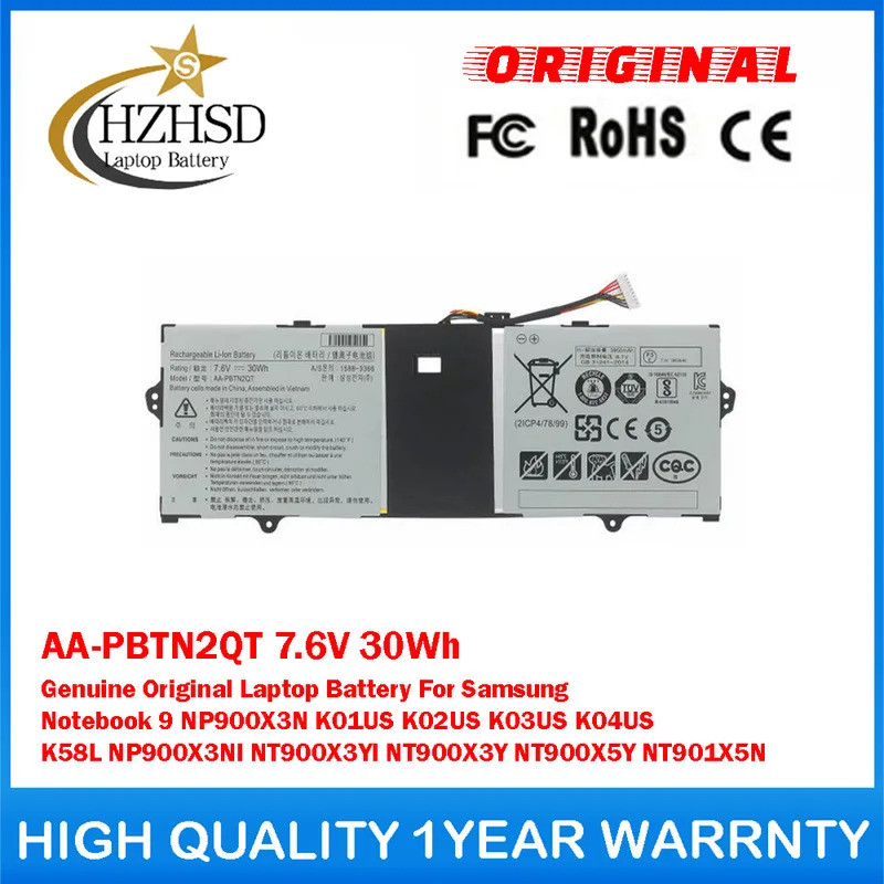 AA-PBTN2QT 7.6V 30Wh ของแท้แบตเตอรี่แล็ปท็อปสําหรับ Samsung Notebook 9 NP900X3N K01US K02US K03US K0