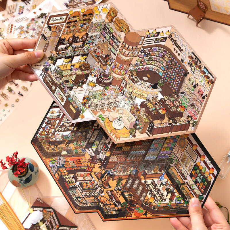 เอ่อ 4 ชิ้น [ร้านค้าปฏิบัติการชุด] สติกเกอร์ทิวทัศน์การ์ตูนสไตล์กลิ่นหอมขนาดใหญ่พิเศษสโมสรศึกษาร้านโบราณวางแผนเครื่องเขียนตกแ