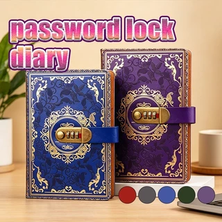 สมุดจดบันทึกล็อคได้ A5 สมุดไดอารี่มีล็อค ปกหนัง กระดาษ100แผ่น 80g มีเส้น