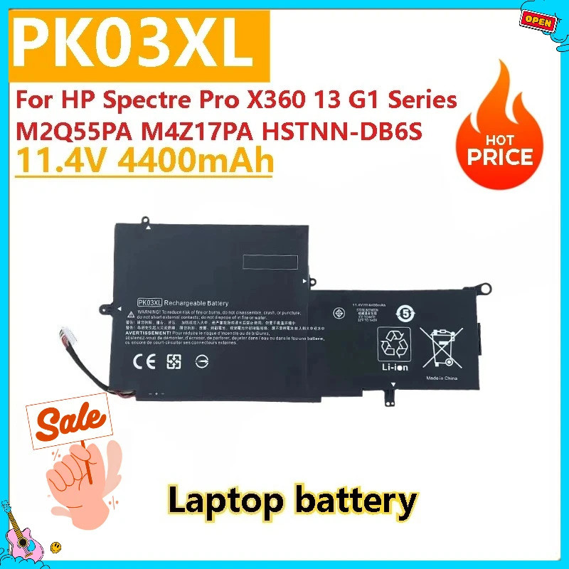 ยี่ห้อใหม่คุณภาพสูง 11.4V 4400mAh PK03XL แบตเตอรี่แล็ปท็อปสําหรับ HP Spectre Pro X360 13 G1 HSTNN-DB