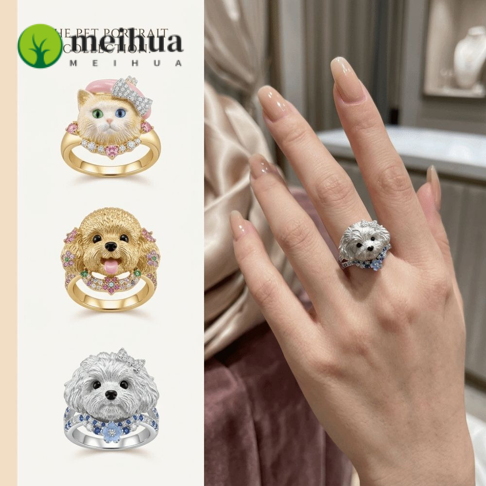 MEIHUA แหวนแมว, แหวนสุนัขขนาดเล็กประณีต, น่ารักปรับหวาน Matte Brushed Pet Ring แฟนของขวัญ
