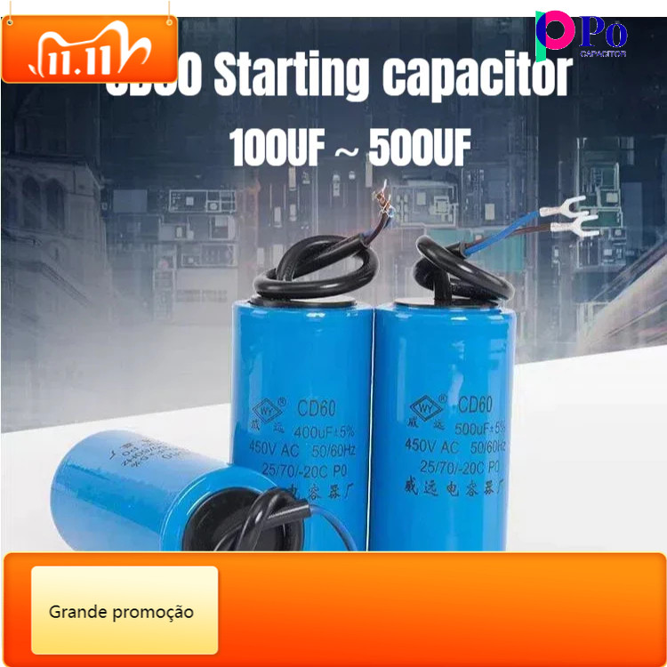 WJ Cd60 มอเตอร์ปั๊มน้ําตัวเก็บประจุสตาร์ท 100UF~500UF 450VAC 50 X 100mm