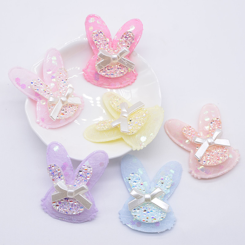 12 ชิ้น 3.5*4.2 ซม./1.38 * 1.15 นิ้ว Kawaii กระต่าย Appliques สําหรับ Headwear คลิปอุปกรณ์ตกแต่ง DIY เสื้อผ้าหมวกรองเท้าเย็บแพทช์