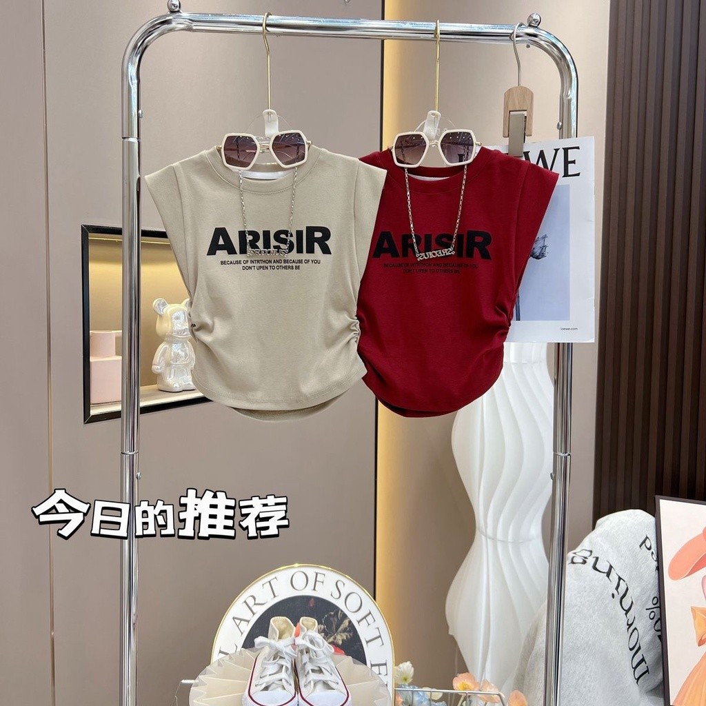 ((ready stock) Girls 23 Korean Version Letter Round Neck Printing T-Shirt Top Girl Baby Design Trend